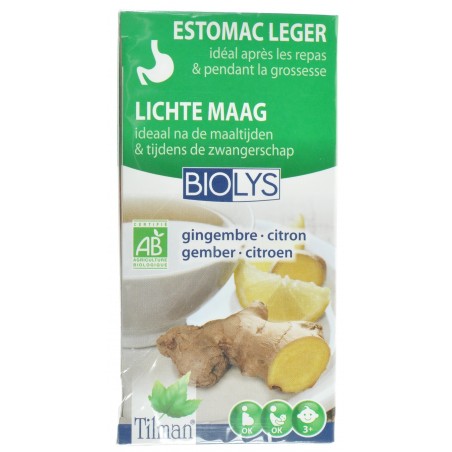 Vente en ligne produits hygiène - Biolys gingembre - citron tea-bags 20