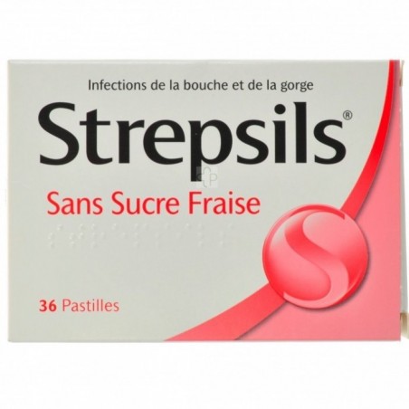 STREPSILS fraise sans sucre 24 pastilles - Pharma-Médicaments.com